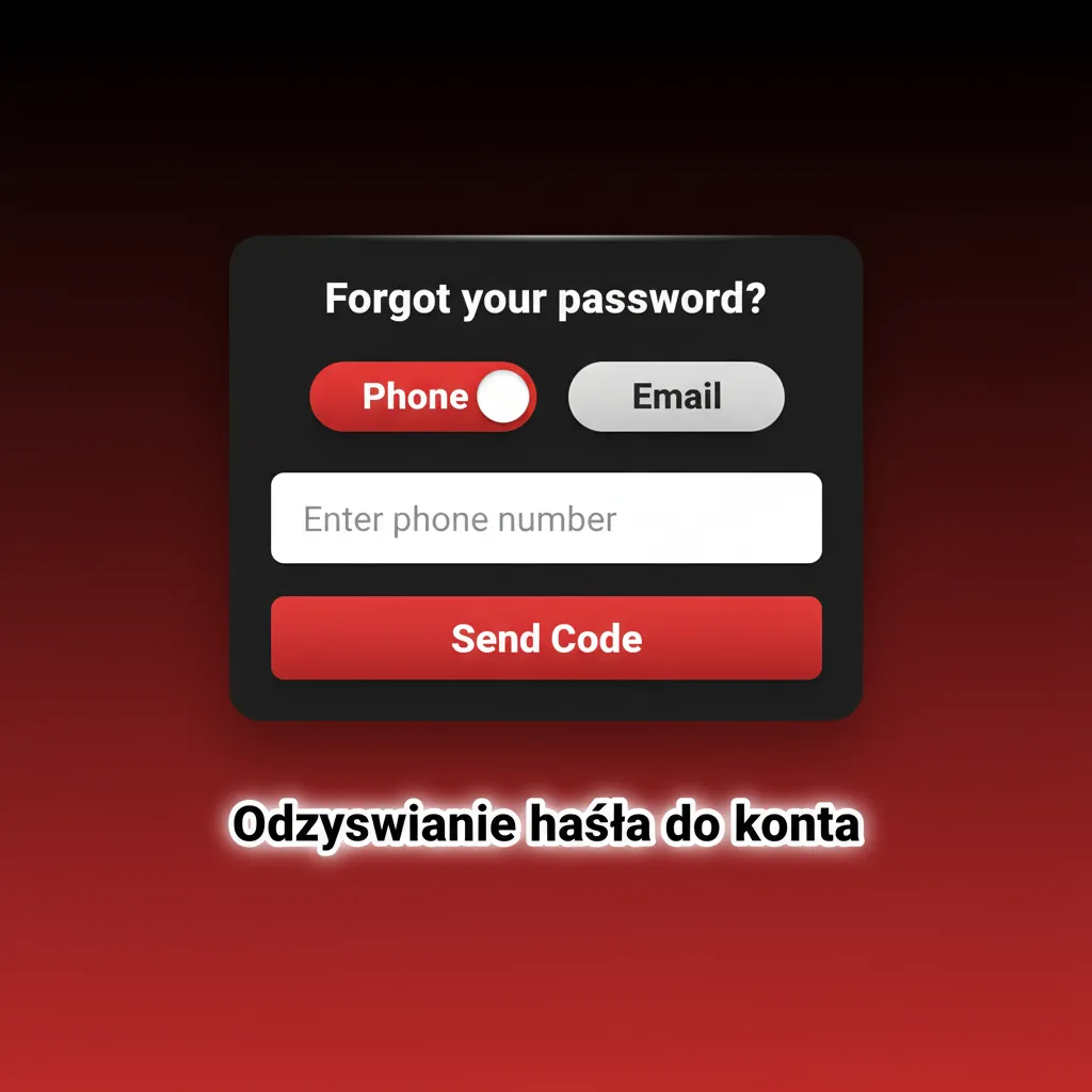 Ekran odzyskiwania hasła na desktopie i mobile: e‑mail, SMS lub konto społecznościowe; link/kod i nowe hasło.