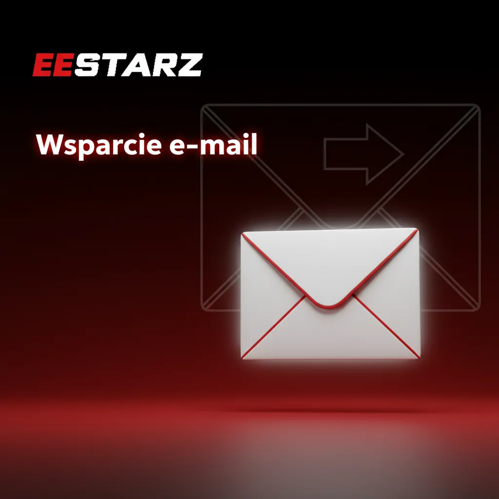Wsparcie e‑mail: ikona koperty, formularz kontaktowy, czas odpowiedzi 2–12 h, potwierdzenie i numer zgłoszenia.