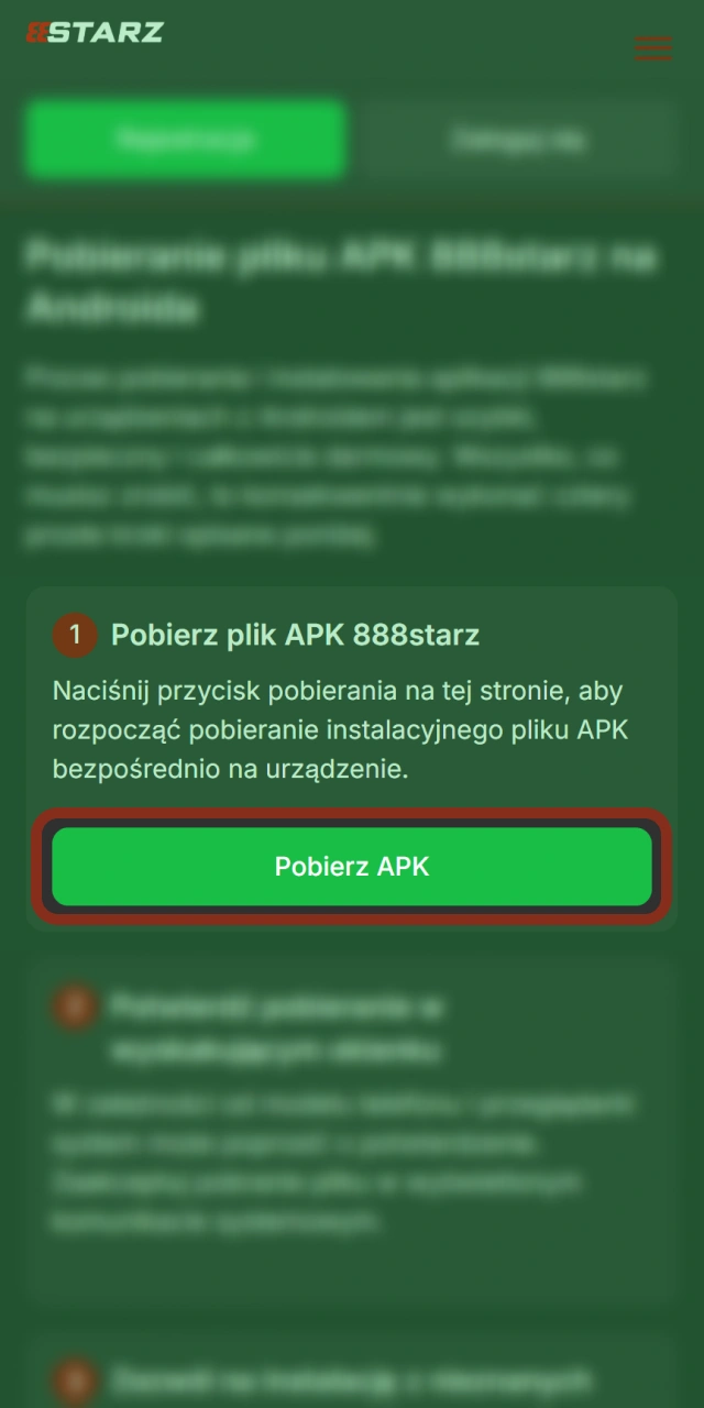 Pobierz bezpieczny plik APK na oficjalnej stronie 888starz już teraz.