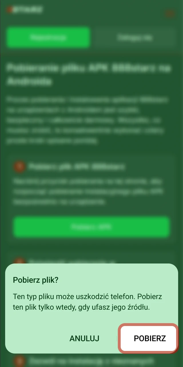 Potwierdź pobieranie aplikacji na oficjalnej stronie 888starz w swoim telefonie.