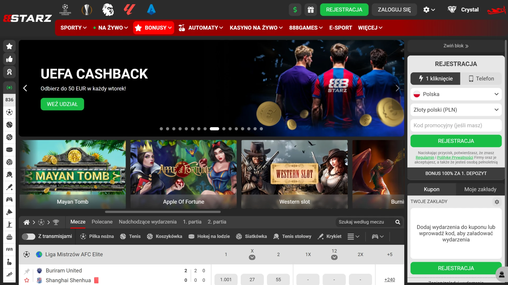 Wybierz najlepsze zakłady sportowe na oficjalnej stronie 888starz w Polsce.