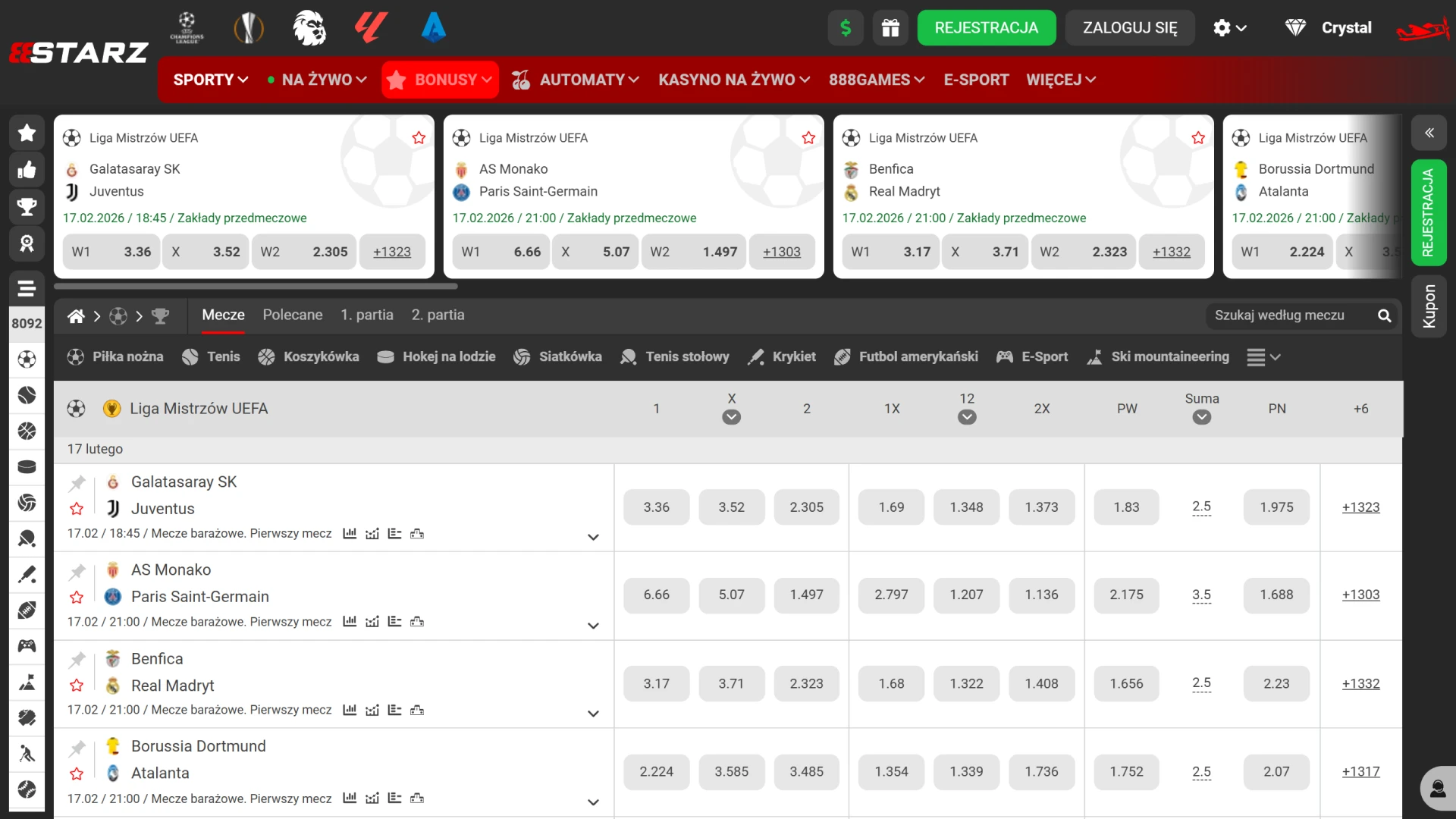 Obstawiaj popularne wydarzenia sportowe na oficjalnej stronie 888starz w Polsce.