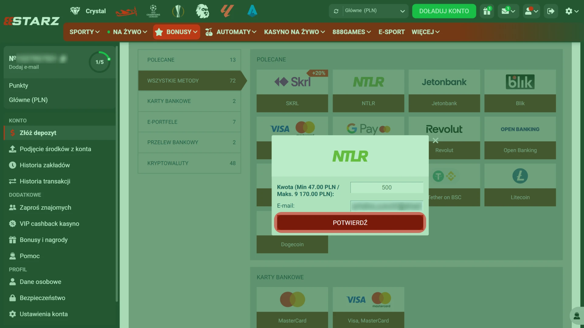 Potwierdź swoją płatność zewnętrzną na oficjalnej stronie 888starz bez problemów.