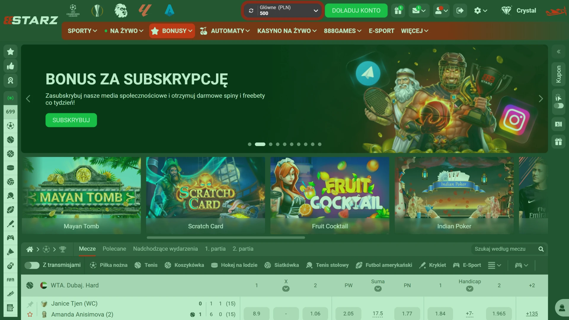 Sprawdź aktualne saldo konta na oficjalnej stronie 888starz po wpłacie.