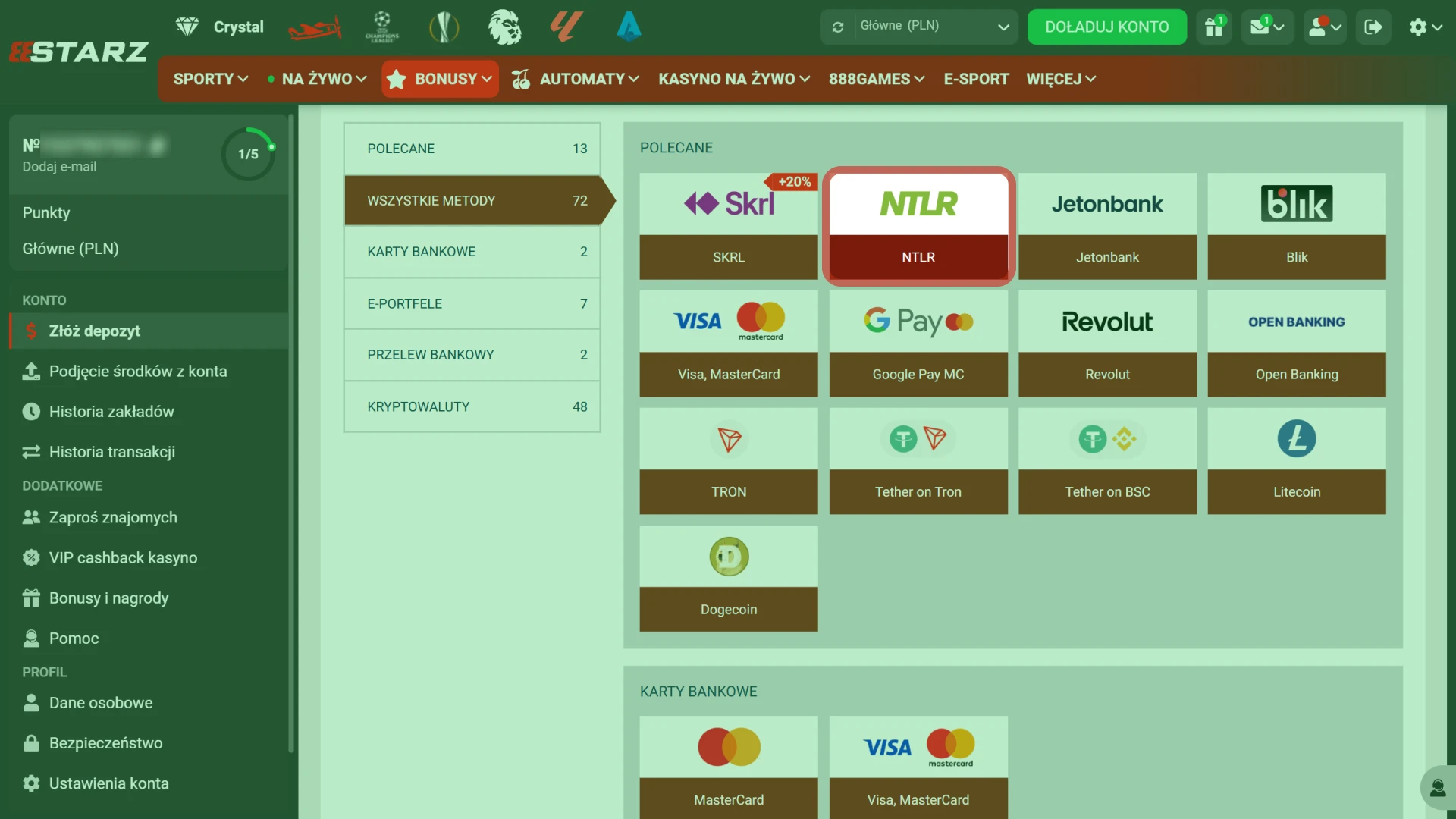 Wybierz preferowaną metodę płatności na oficjalnej stronie 888starz bardzo szybko.
