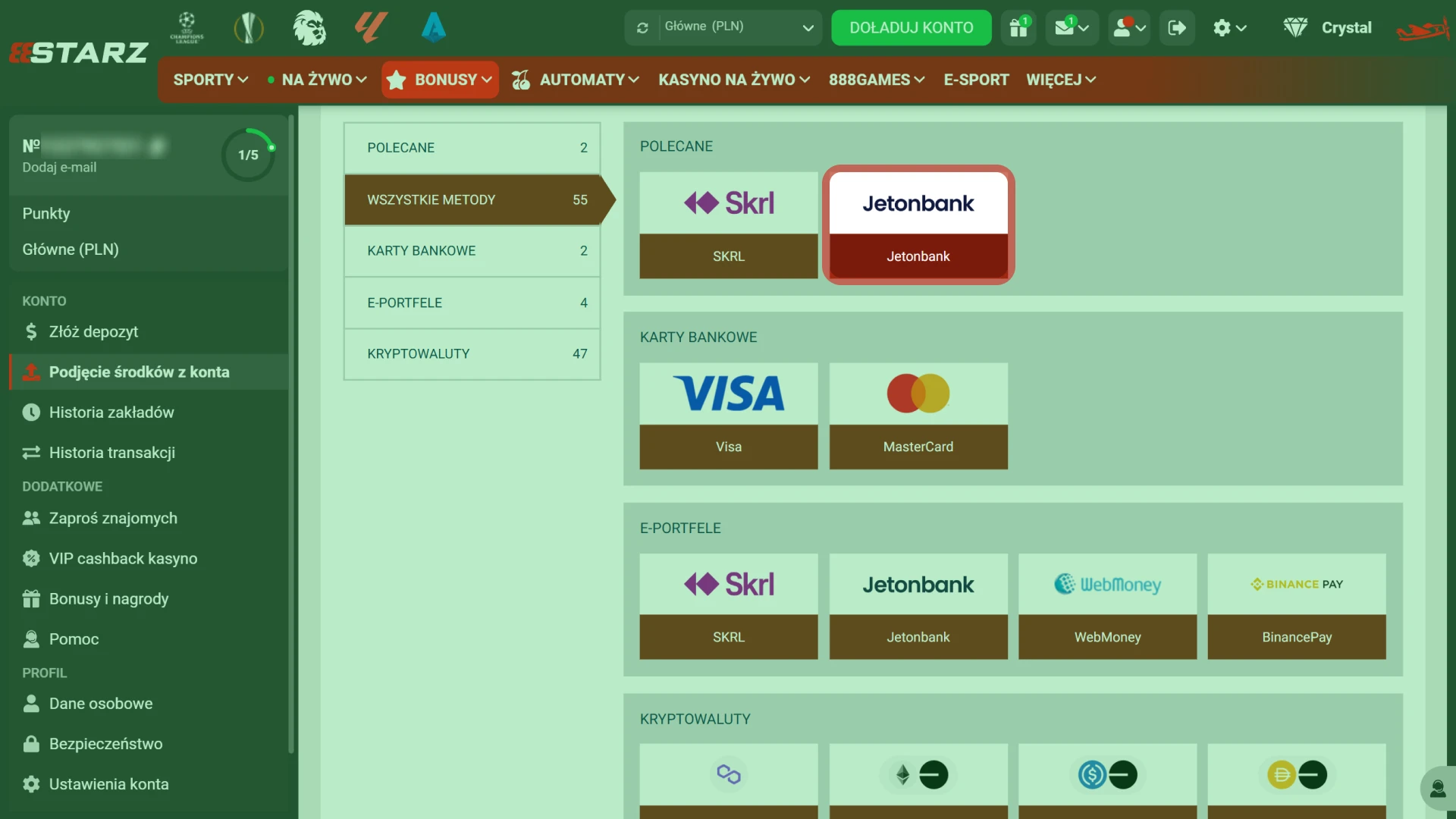 Wybierz sprawdzony sposób wypłaty na oficjalnej stronie 888starz w Polsce.