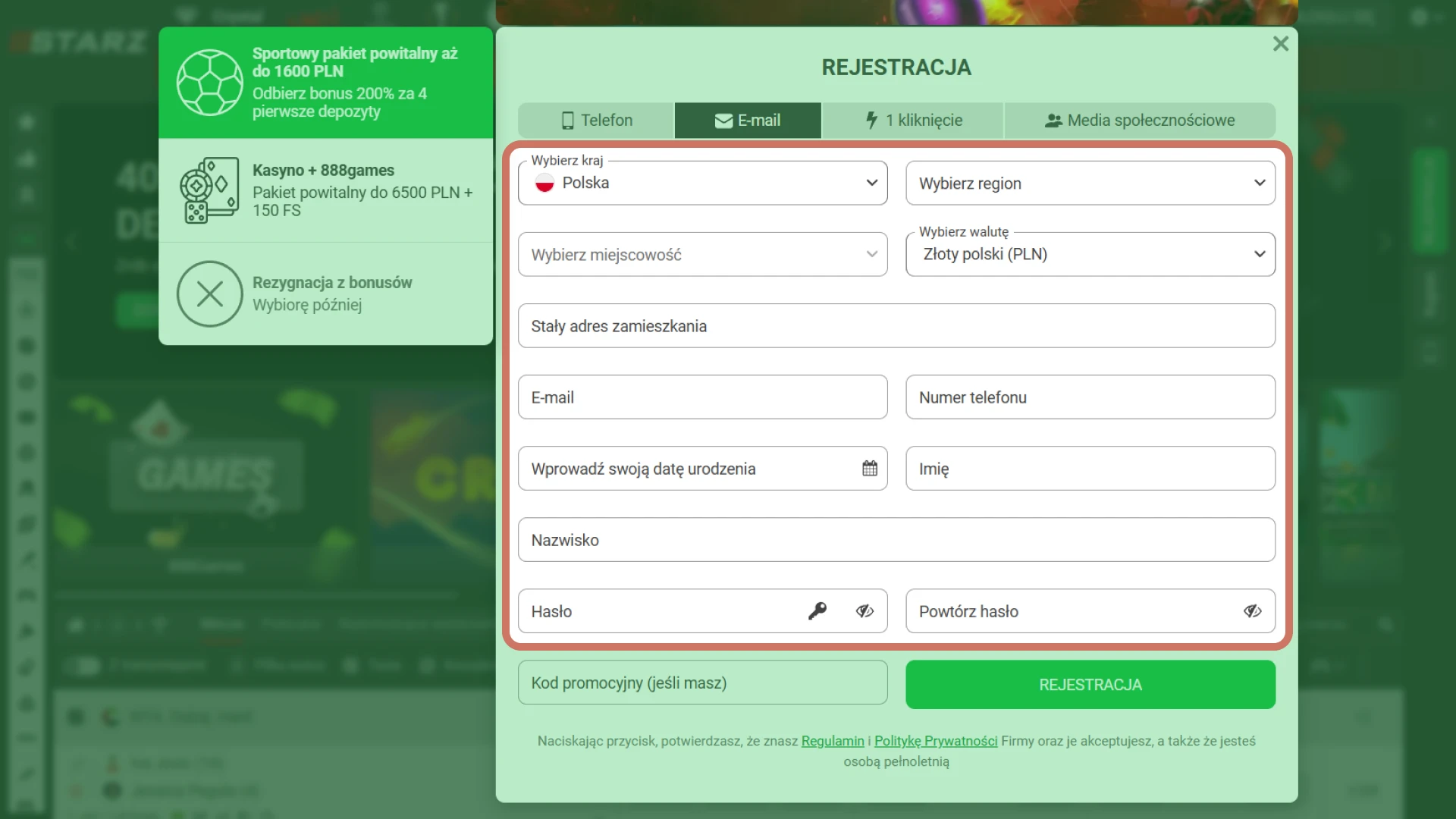 Podaj swoje aktualne dane na oficjalnej stronie 888starz bardzo dokładnie.