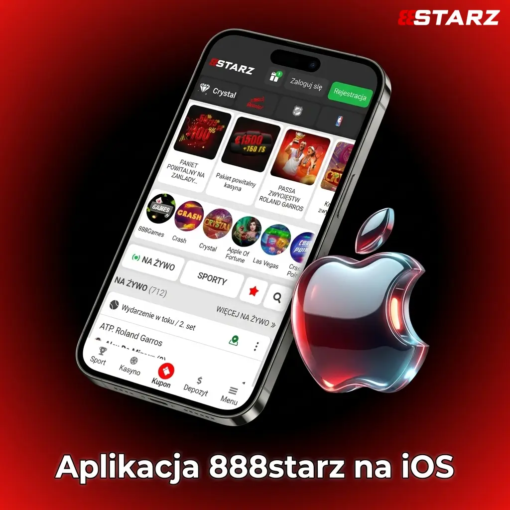 Aplikacja mobilna 888starz na iOS – ikona aplikacji na ekranie iPhone'a z logo kasyna