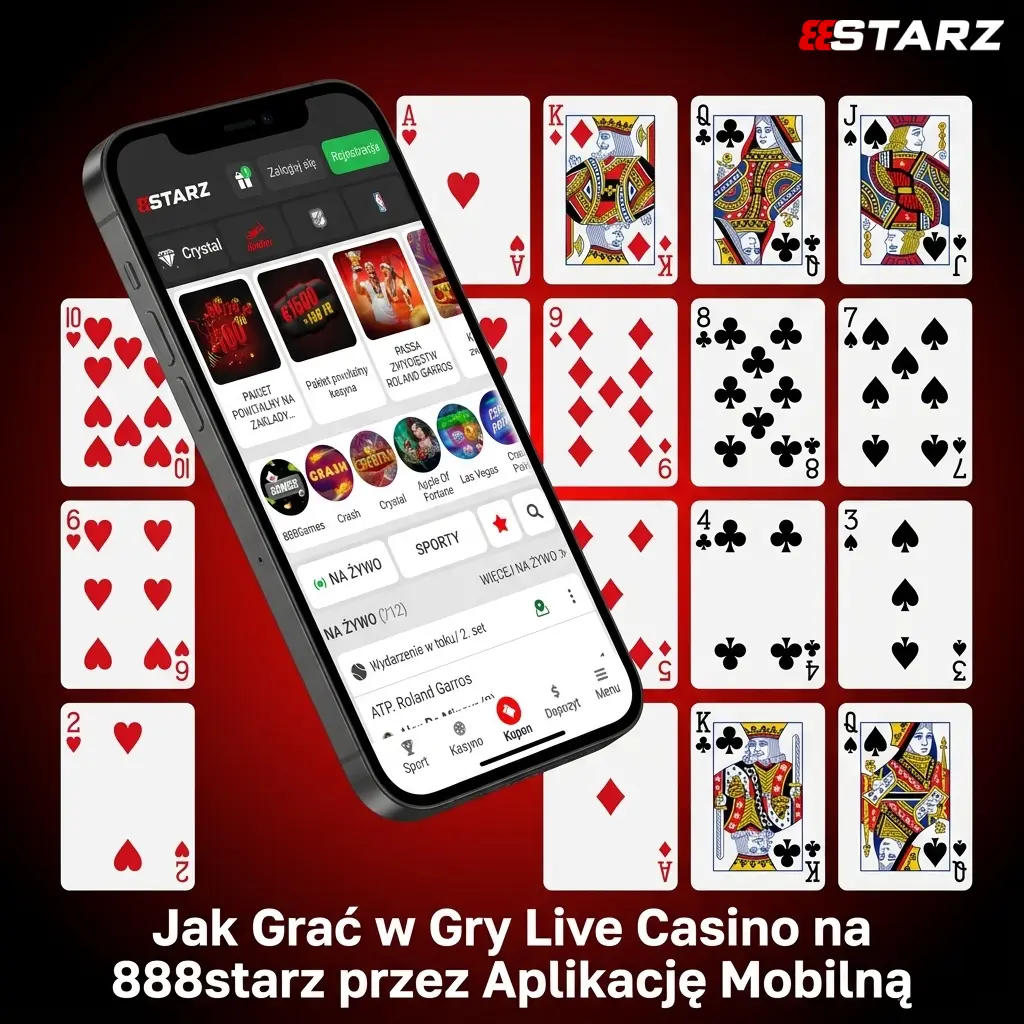 Gracz używający aplikacji mobilnej 888starz do gry w live casino na smartfonie z Android lub iOS