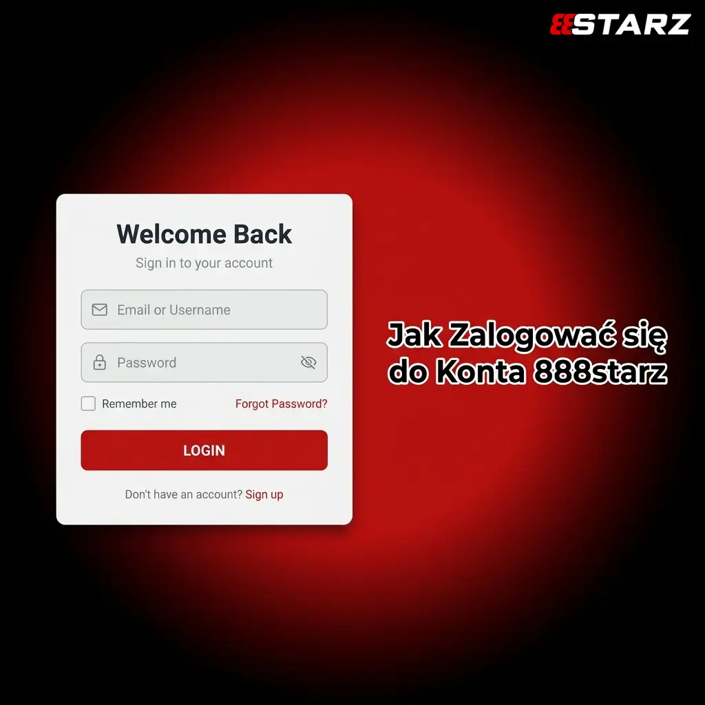 Ekran logowania 888starz z formularzem e-mail i hasła oraz przyciskiem zalogowania